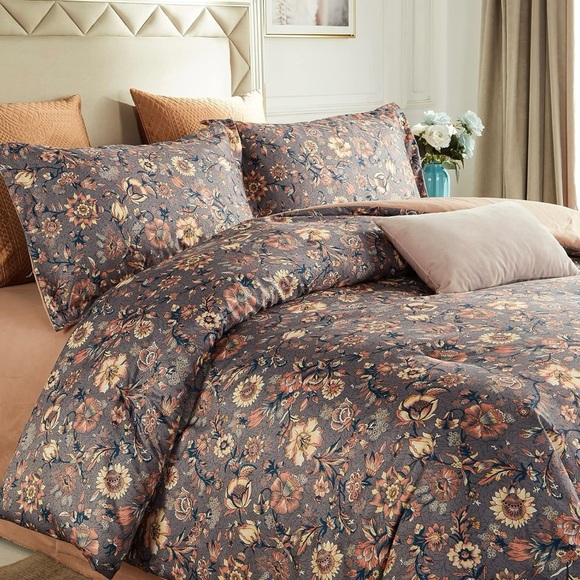 NEW Anthropologie Purple Floral Boho Queen / King Bedding Duvet Floral Sham Set - Picture 1 of 9